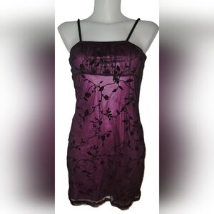 Vtg Y2K Purple Floral Mesh Velvet Burnout Whimsigoth Witchy Babydoll Slip Dress